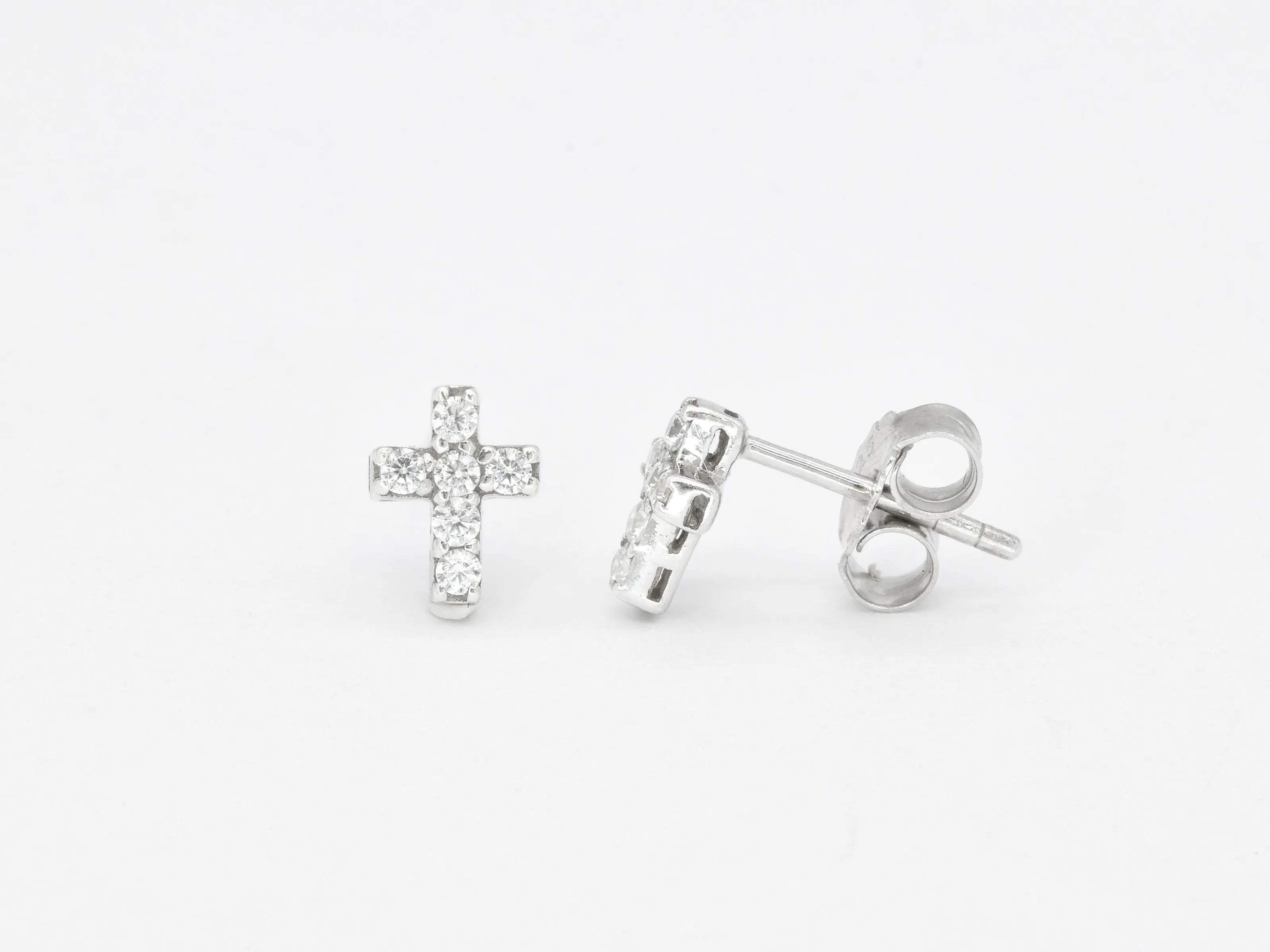Diamond Cross Earrings - Dainty Christian Earrings - Sparkly Diamond Studs