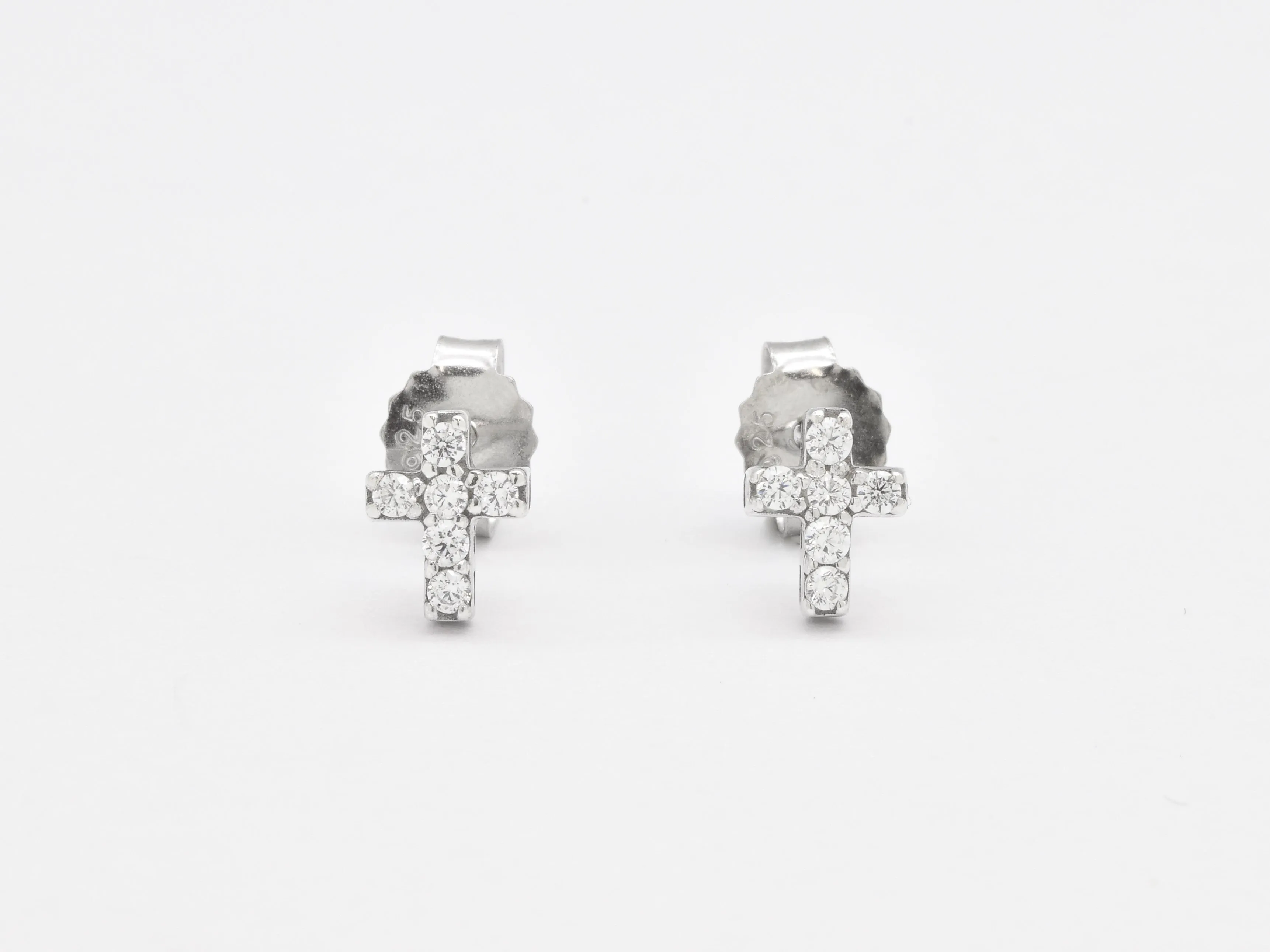 Diamond Cross Earrings - Dainty Christian Earrings - Sparkly Diamond Studs