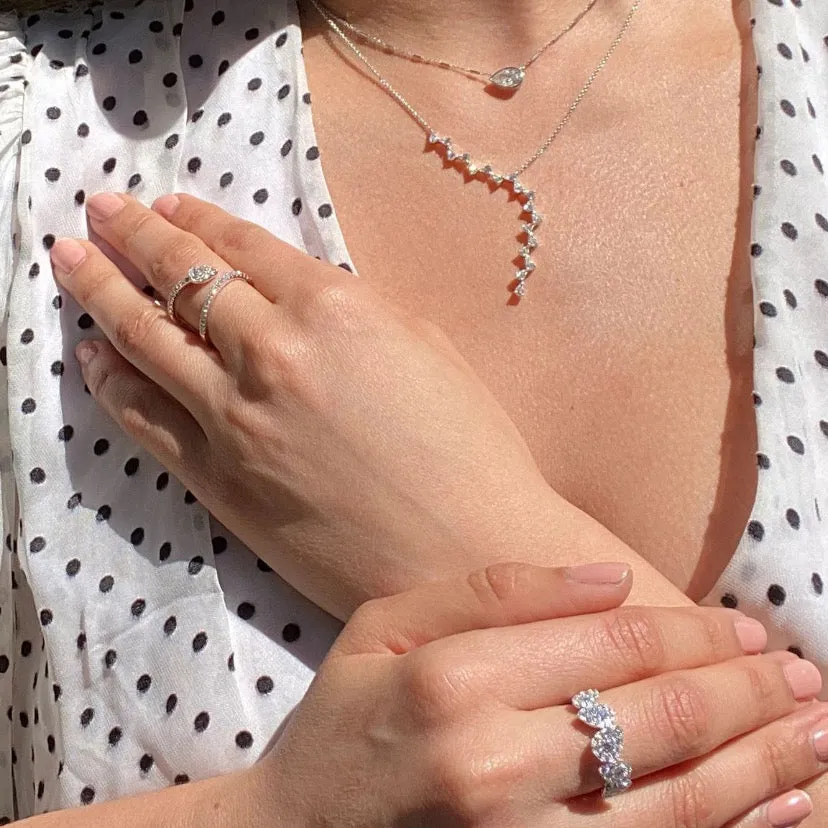 Diamond Wave Ring with Diamond Pear