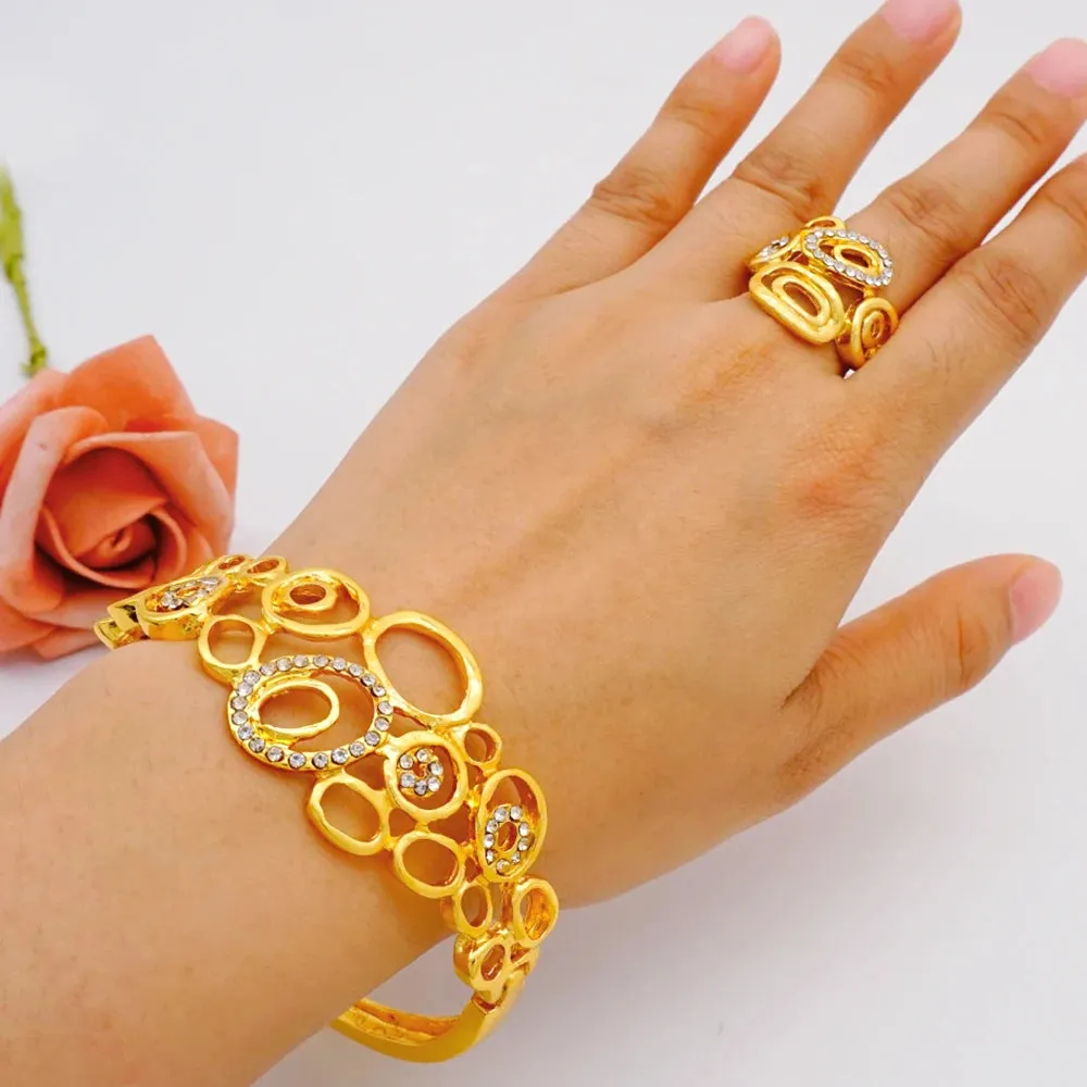 Dubai Ethiopian Cuff Bracelet Gold Color Bangle With Ring For Women Bracelet