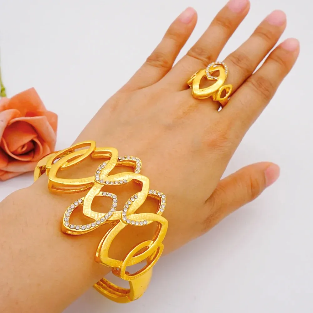 Dubai Ethiopian Cuff Bracelet Gold Color Bangle With Ring For Women Bracelet