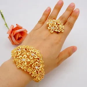Dubai Ethiopian Cuff Bracelet Gold Color Bangle With Ring For Women Bracelet