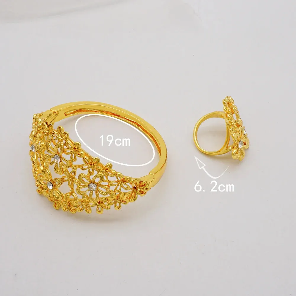 Dubai Ethiopian Cuff Bracelet Gold Color Bangle With Ring For Women Bracelet