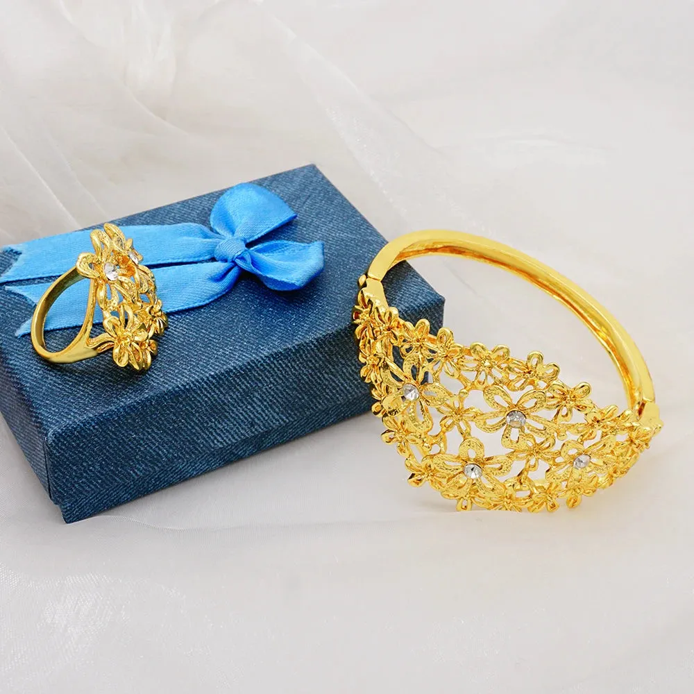 Dubai Ethiopian Cuff Bracelet Gold Color Bangle With Ring For Women Bracelet