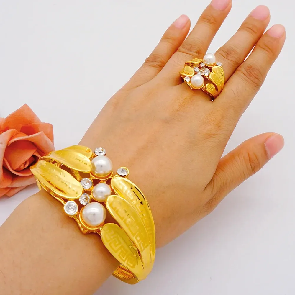Dubai Ethiopian Cuff Bracelet Gold Color Bangle With Ring For Women Bracelet