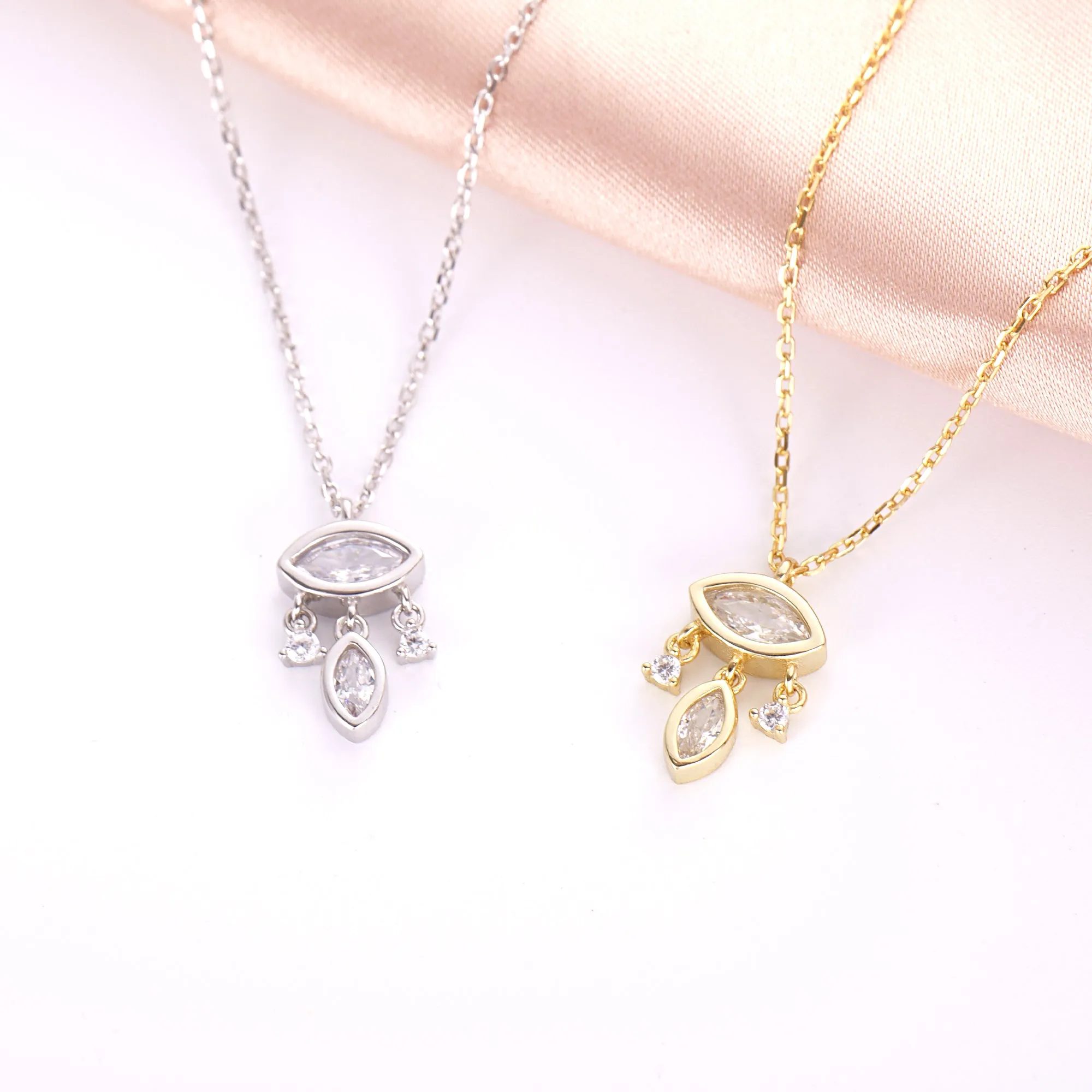 Elegant Dainty Dangling Pendant Necklace with Sparkling Marquise CZ – Perfect Gift for Any Occasion