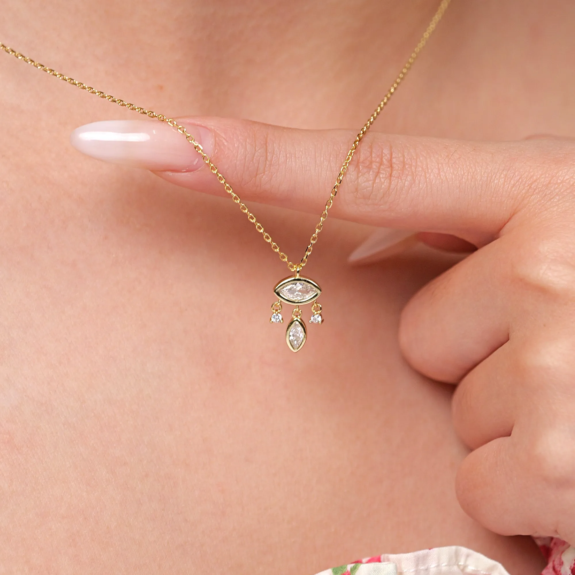 Elegant Dainty Dangling Pendant Necklace with Sparkling Marquise CZ – Perfect Gift for Any Occasion