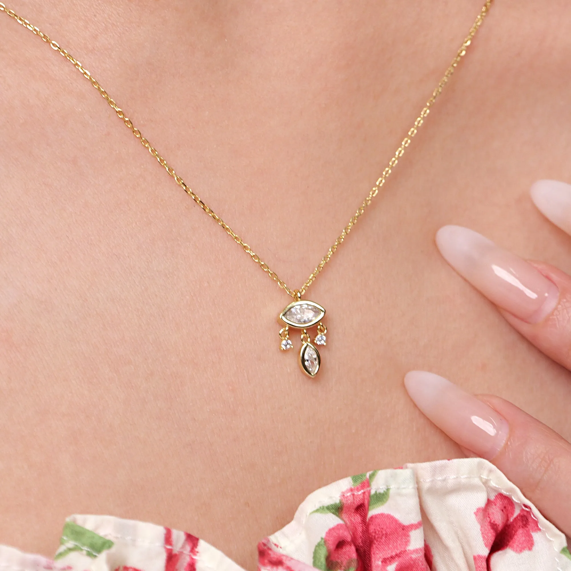 Elegant Dainty Dangling Pendant Necklace with Sparkling Marquise CZ – Perfect Gift for Any Occasion