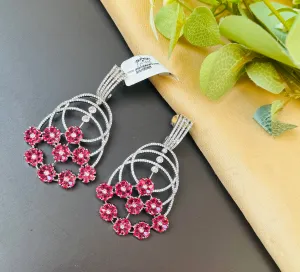Elegant Statement Piece American Diamond Ruby Red Dangler Earrings for a Women & Girls.