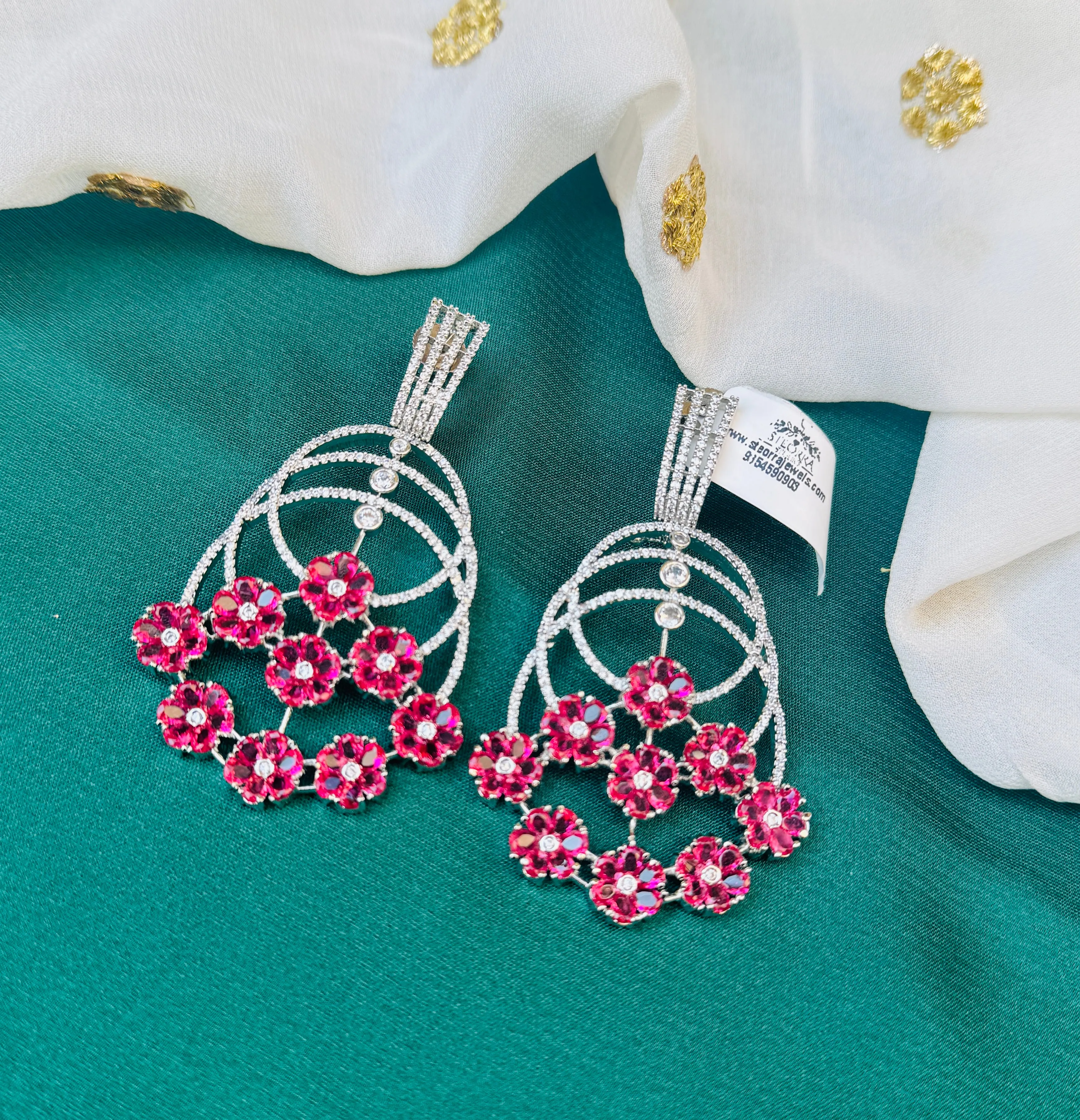 Elegant Statement Piece American Diamond Ruby Red Dangler Earrings for a Women & Girls.