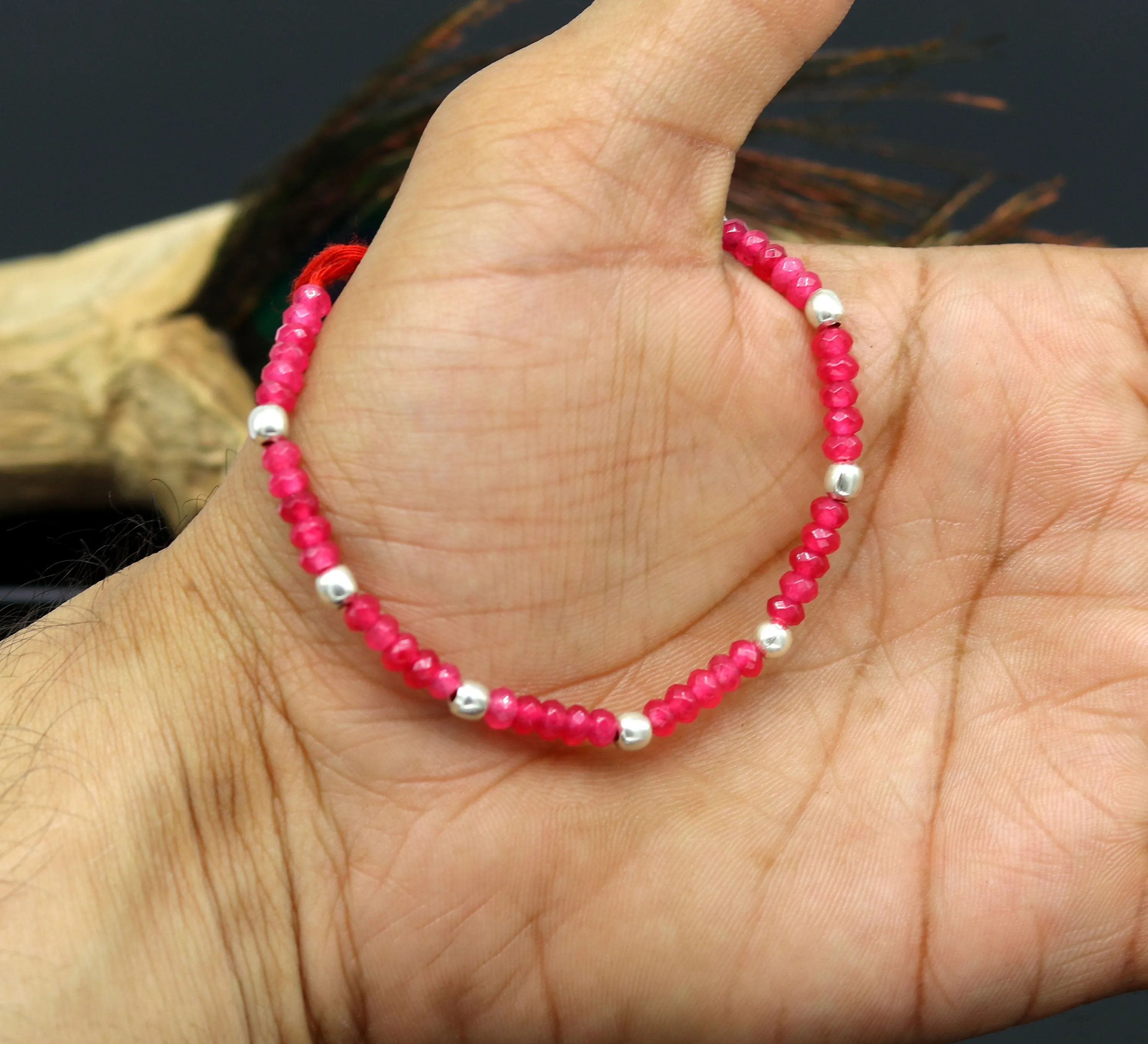 Elegant threads anklets semi precious ruby stone and 925 silver beads, custom made ankle bracelet, pretty gift modern beaded jewelry ank249