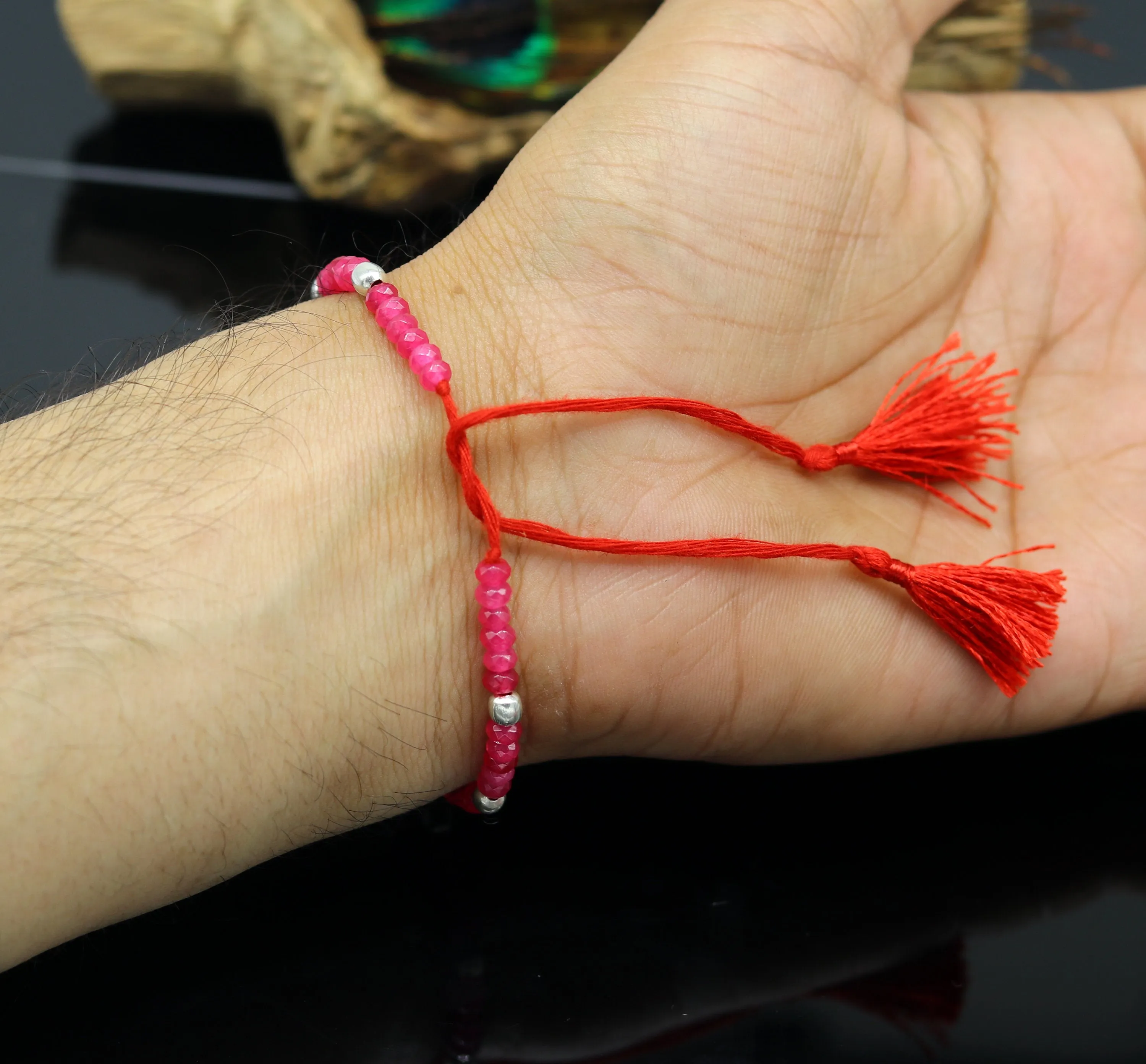 Elegant threads anklets semi precious ruby stone and 925 silver beads, custom made ankle bracelet, pretty gift modern beaded jewelry ank249