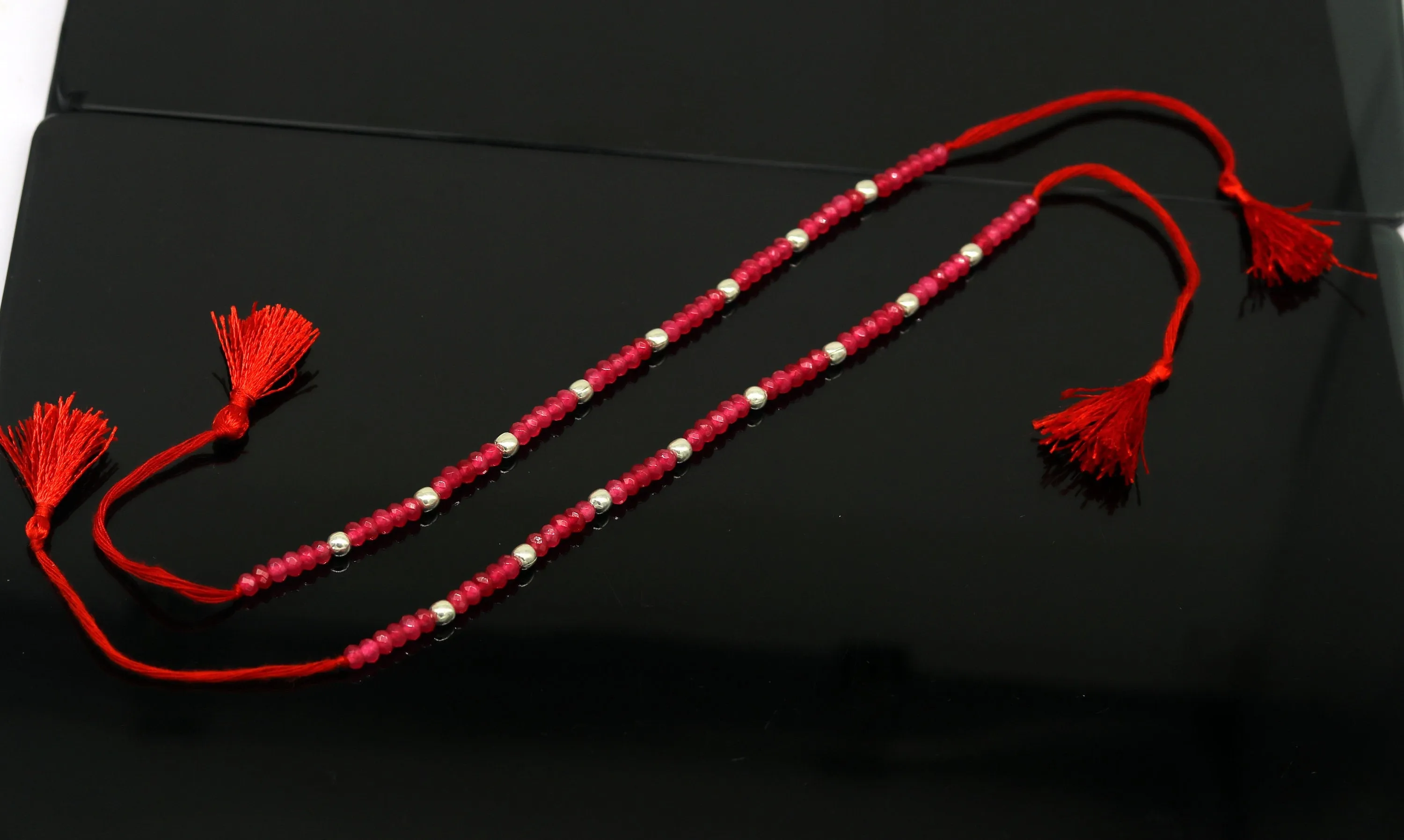 Elegant threads anklets semi precious ruby stone and 925 silver beads, custom made ankle bracelet, pretty gift modern beaded jewelry ank249