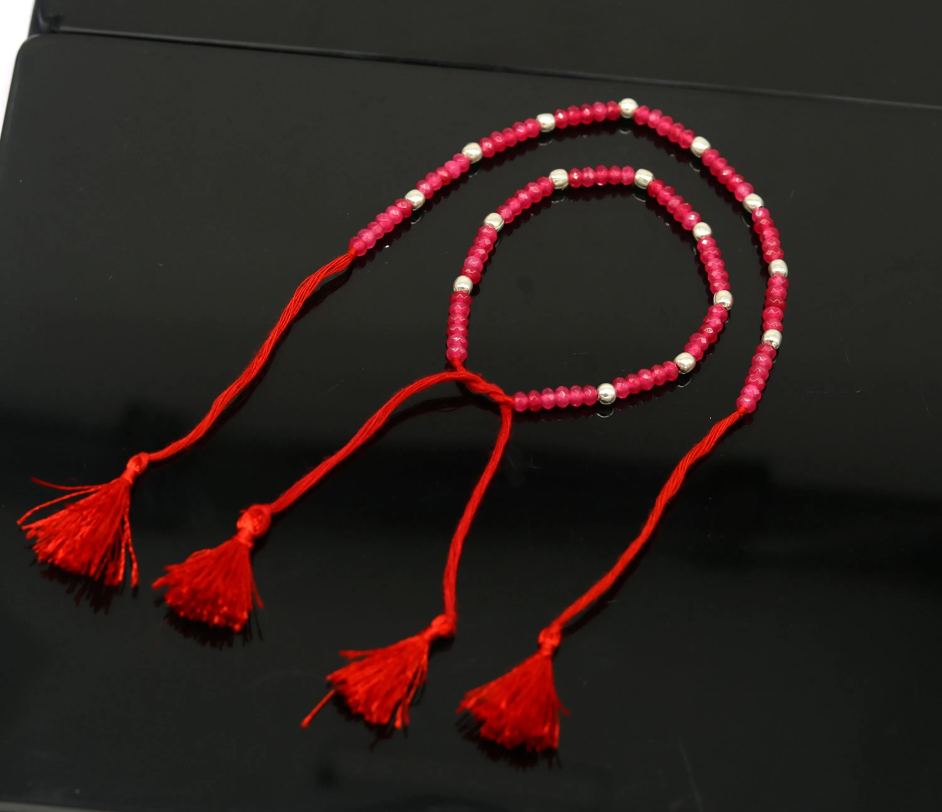 Elegant threads anklets semi precious ruby stone and 925 silver beads, custom made ankle bracelet, pretty gift modern beaded jewelry ank249