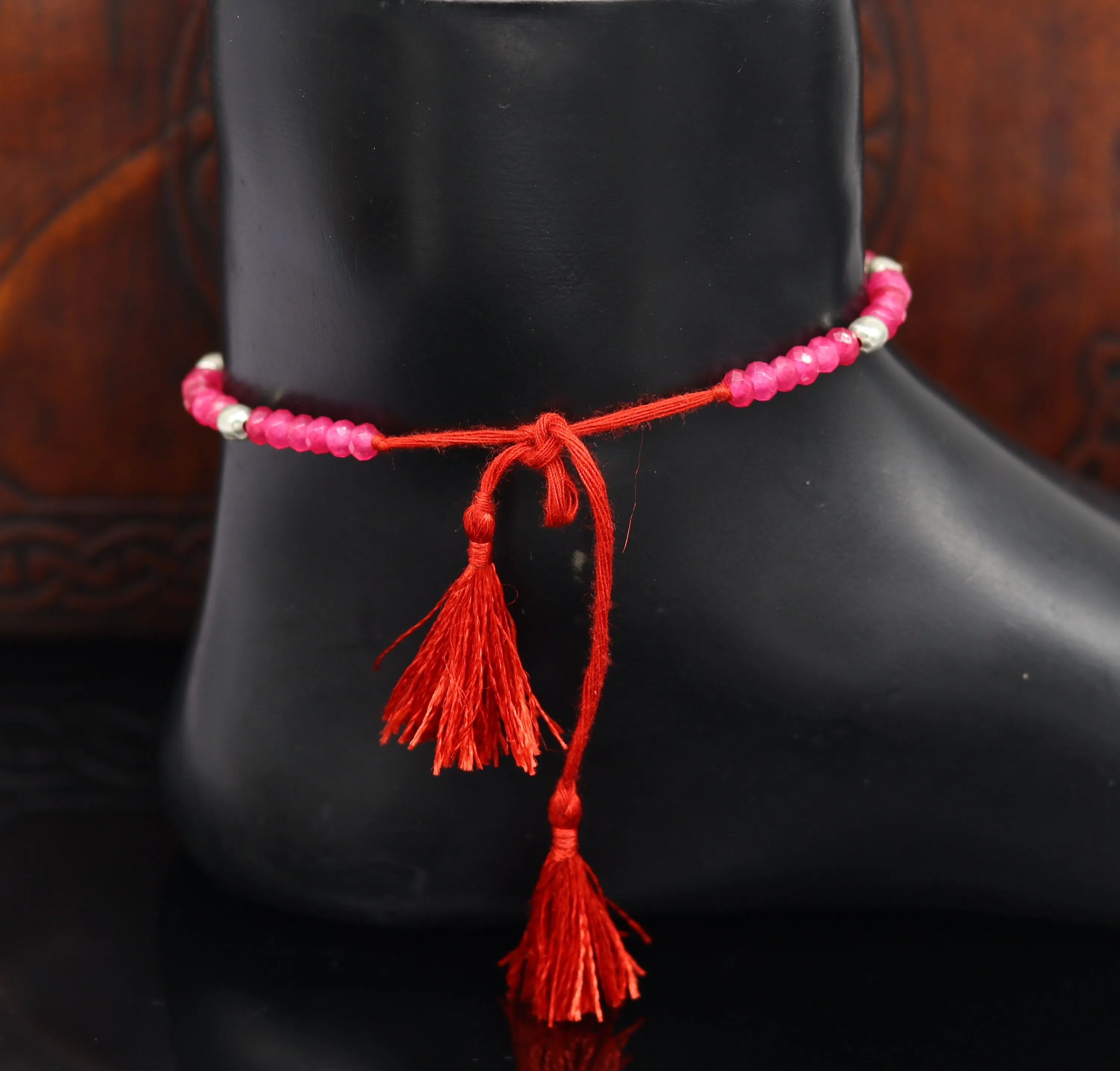 Elegant threads anklets semi precious ruby stone and 925 silver beads, custom made ankle bracelet, pretty gift modern beaded jewelry ank249