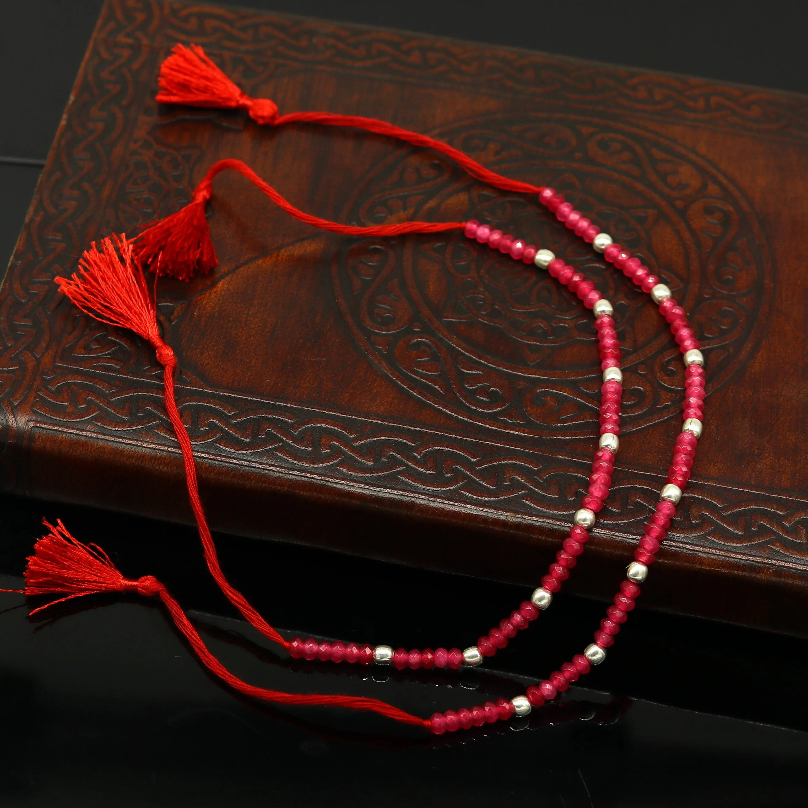 Elegant threads anklets semi precious ruby stone and 925 silver beads, custom made ankle bracelet, pretty gift modern beaded jewelry ank249