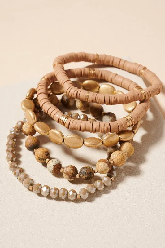 Emberly Mix Bead Bracelet Stack (5 Bracelet Set)