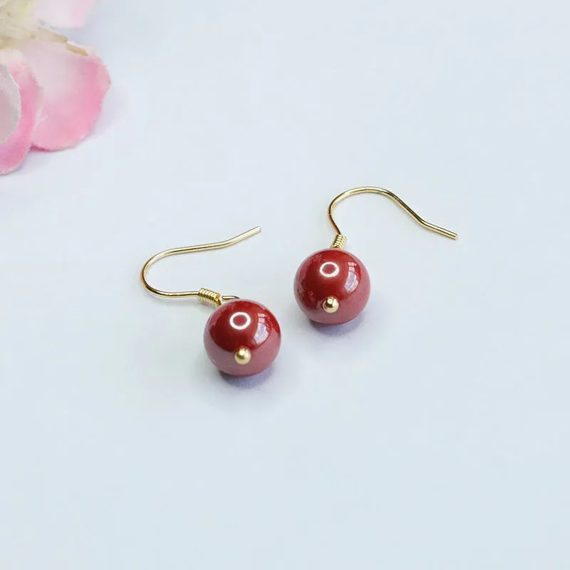 Emperor's Vermilion Sand Silver Earrings - Cinnabar Stone Adorned
