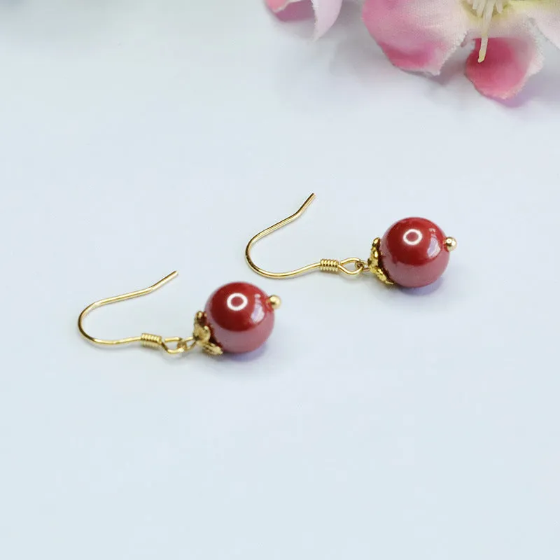 Emperor's Vermilion Sand Silver Earrings - Cinnabar Stone Adorned