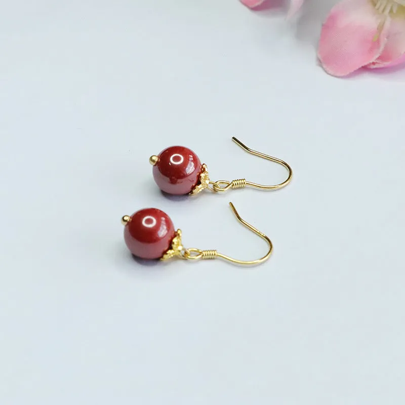 Emperor's Vermilion Sand Silver Earrings - Cinnabar Stone Adorned