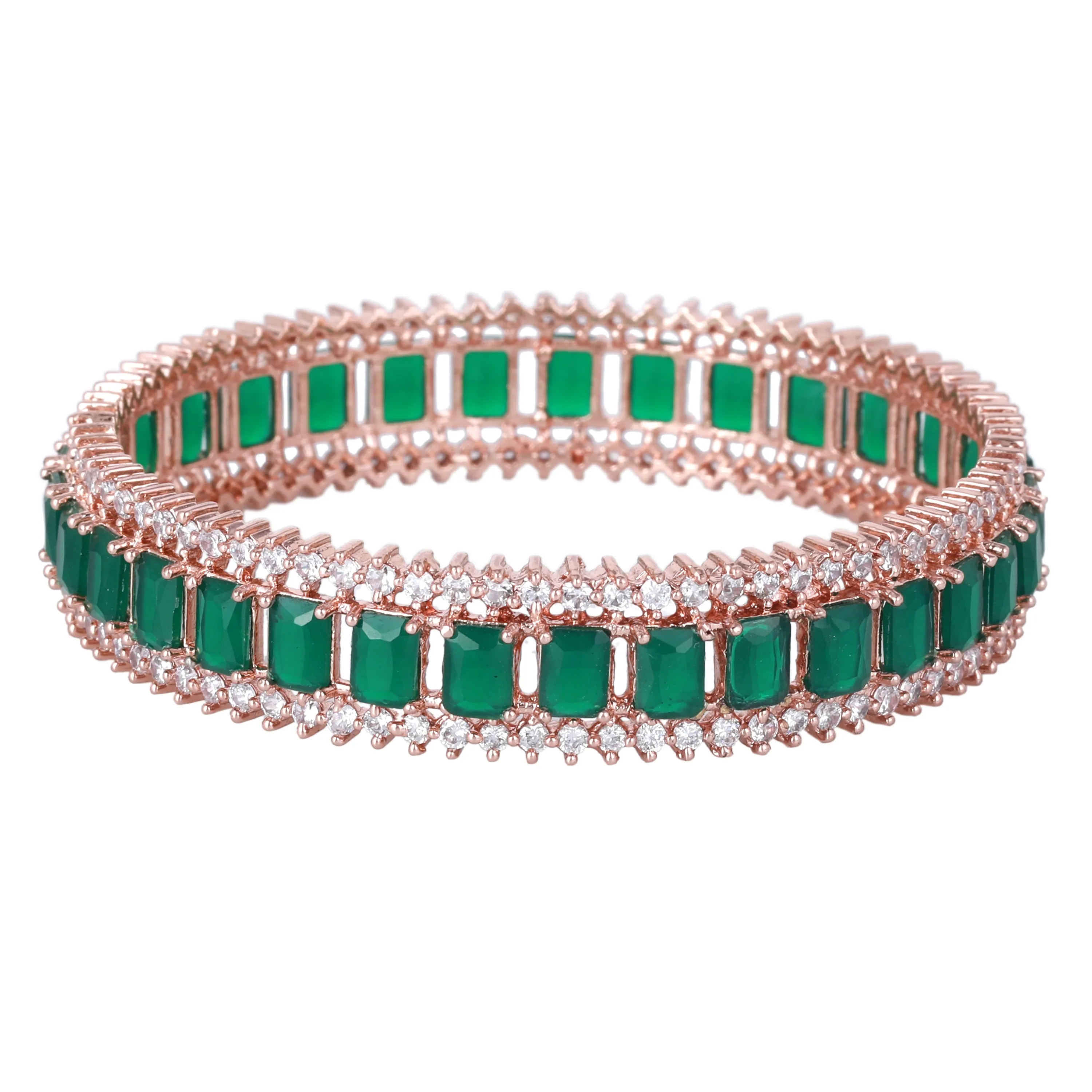 Estele Rosegold Plated Gorgeous Green American Diamond Bangles |Available Sizes 2:4, 2:6 & 2:8| Ideal for Women’s Festive & Occasion Wear