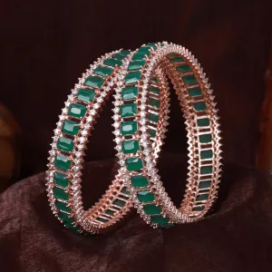 Estele Rosegold Plated Gorgeous Green American Diamond Bangles |Available Sizes 2:4, 2:6 & 2:8| Ideal for Women’s Festive & Occasion Wear