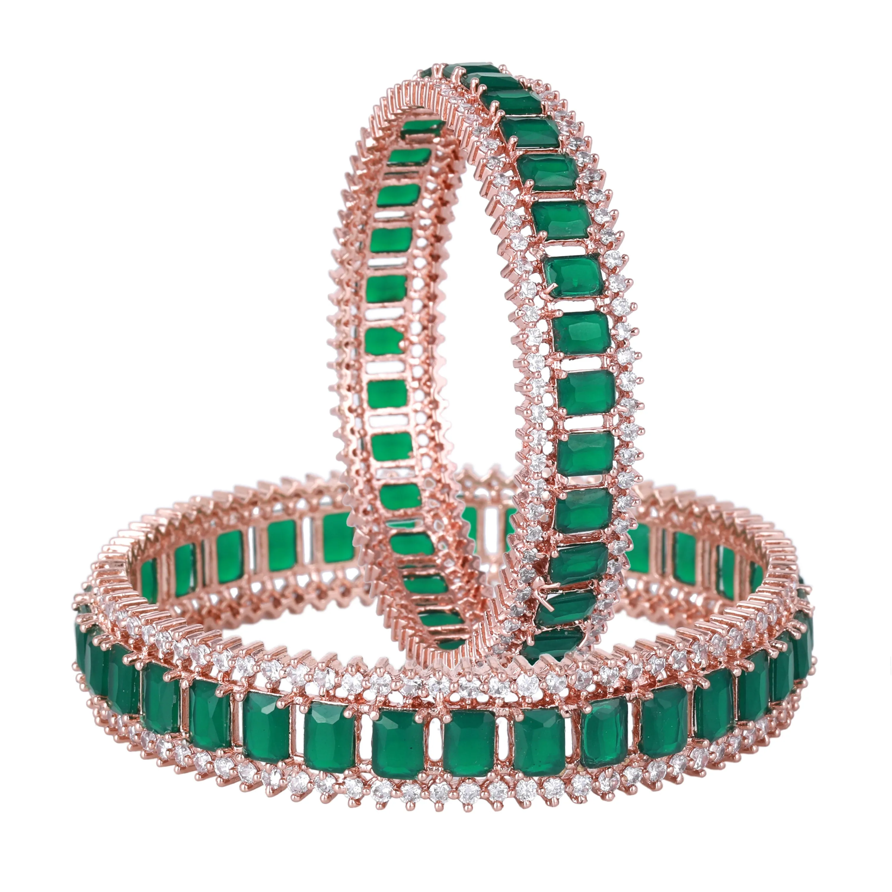Estele Rosegold Plated Gorgeous Green American Diamond Bangles |Available Sizes 2:4, 2:6 & 2:8| Ideal for Women’s Festive & Occasion Wear