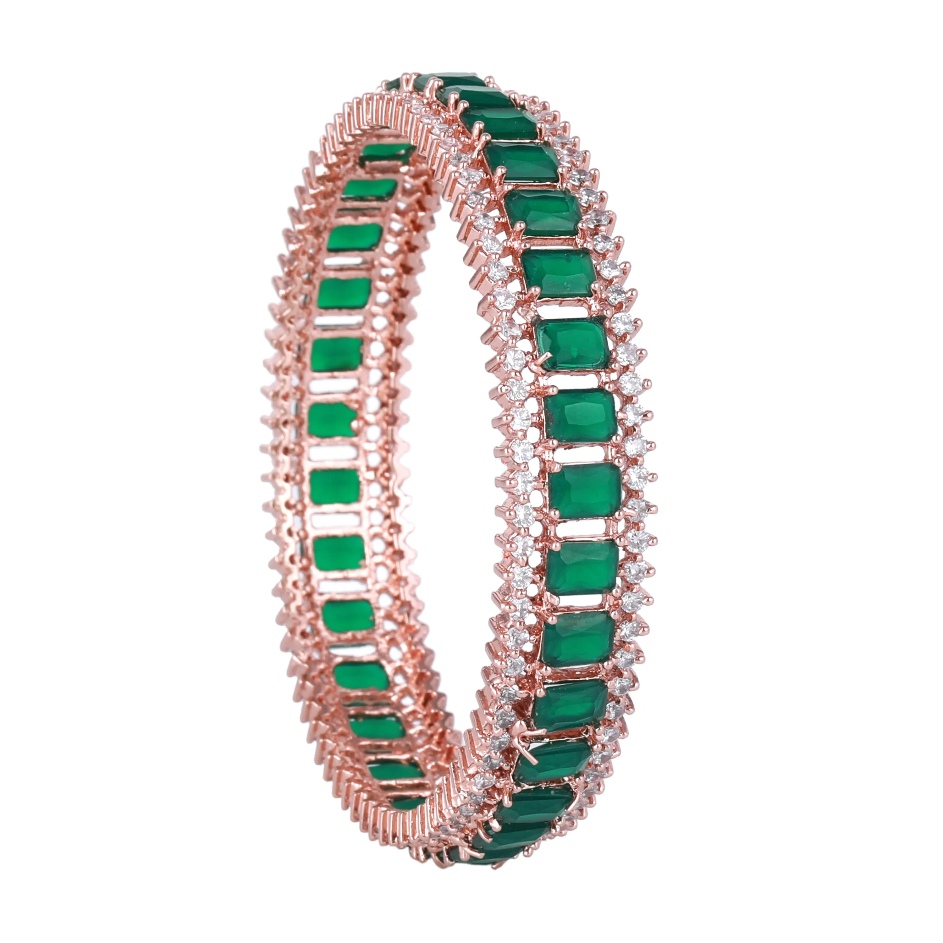 Estele Rosegold Plated Gorgeous Green American Diamond Bangles |Available Sizes 2:4, 2:6 & 2:8| Ideal for Women’s Festive & Occasion Wear