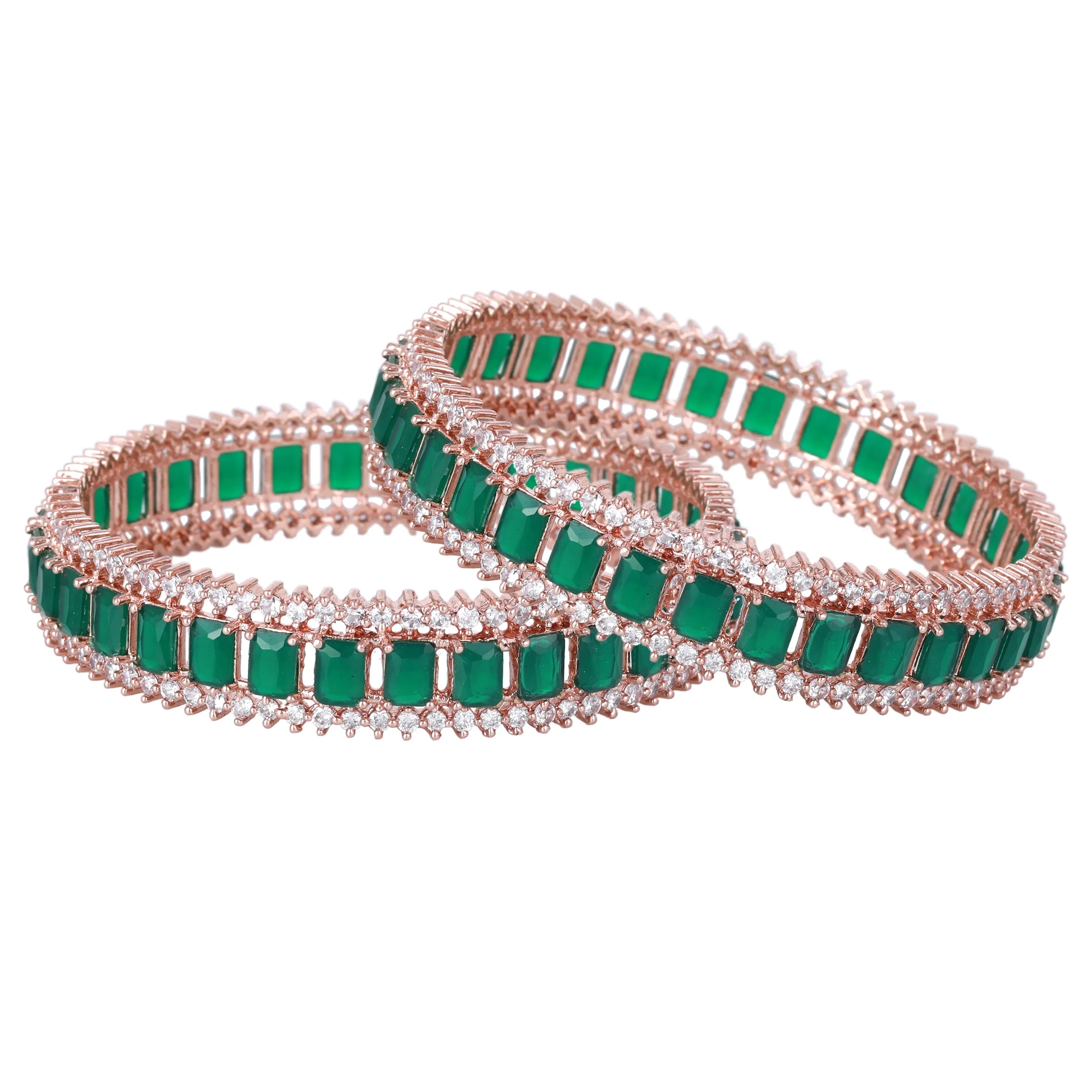 Estele Rosegold Plated Gorgeous Green American Diamond Bangles |Available Sizes 2:4, 2:6 & 2:8| Ideal for Women’s Festive & Occasion Wear