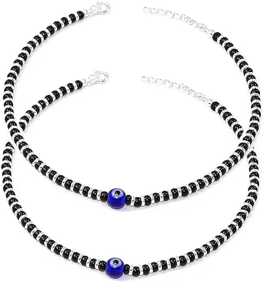 Evil Eye Charms Black Beaded Adjustable Anklet Fashion Accessories For Womens - Pack Of 1 Pair