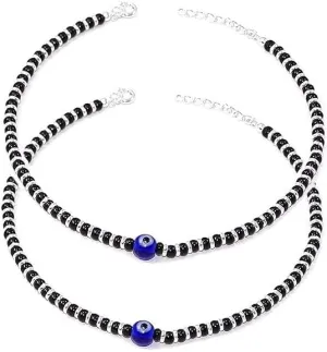 Evil Eye Charms Black Beaded Adjustable Anklet Fashion Accessories For Womens - Pack Of 1 Pair