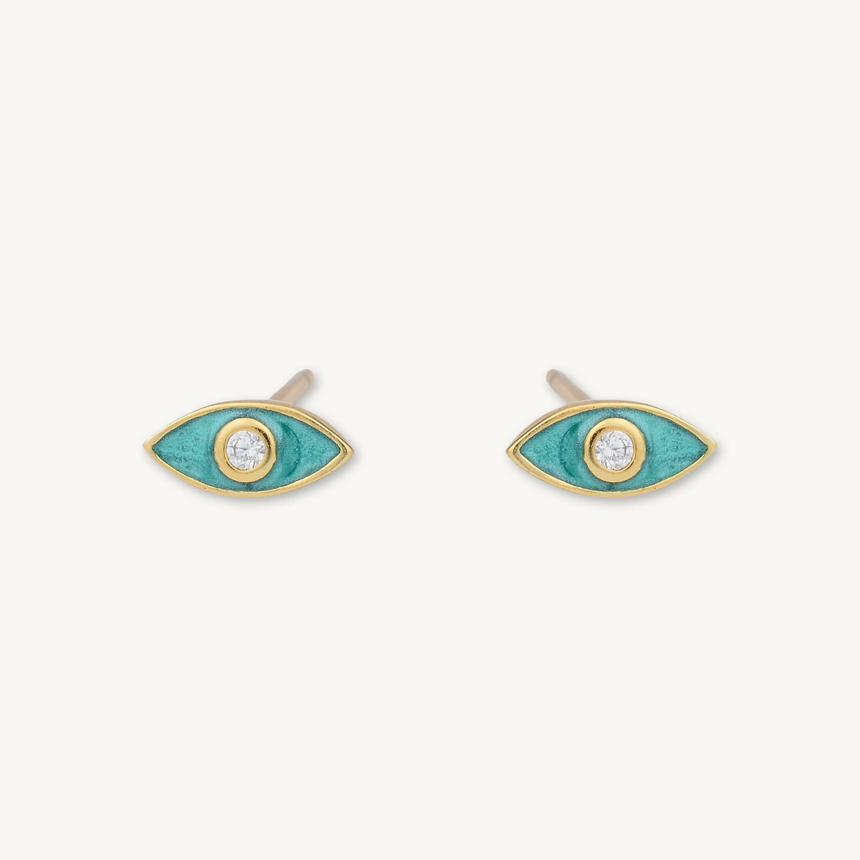 Evil Eye Teal Zirconia Stud Earrings