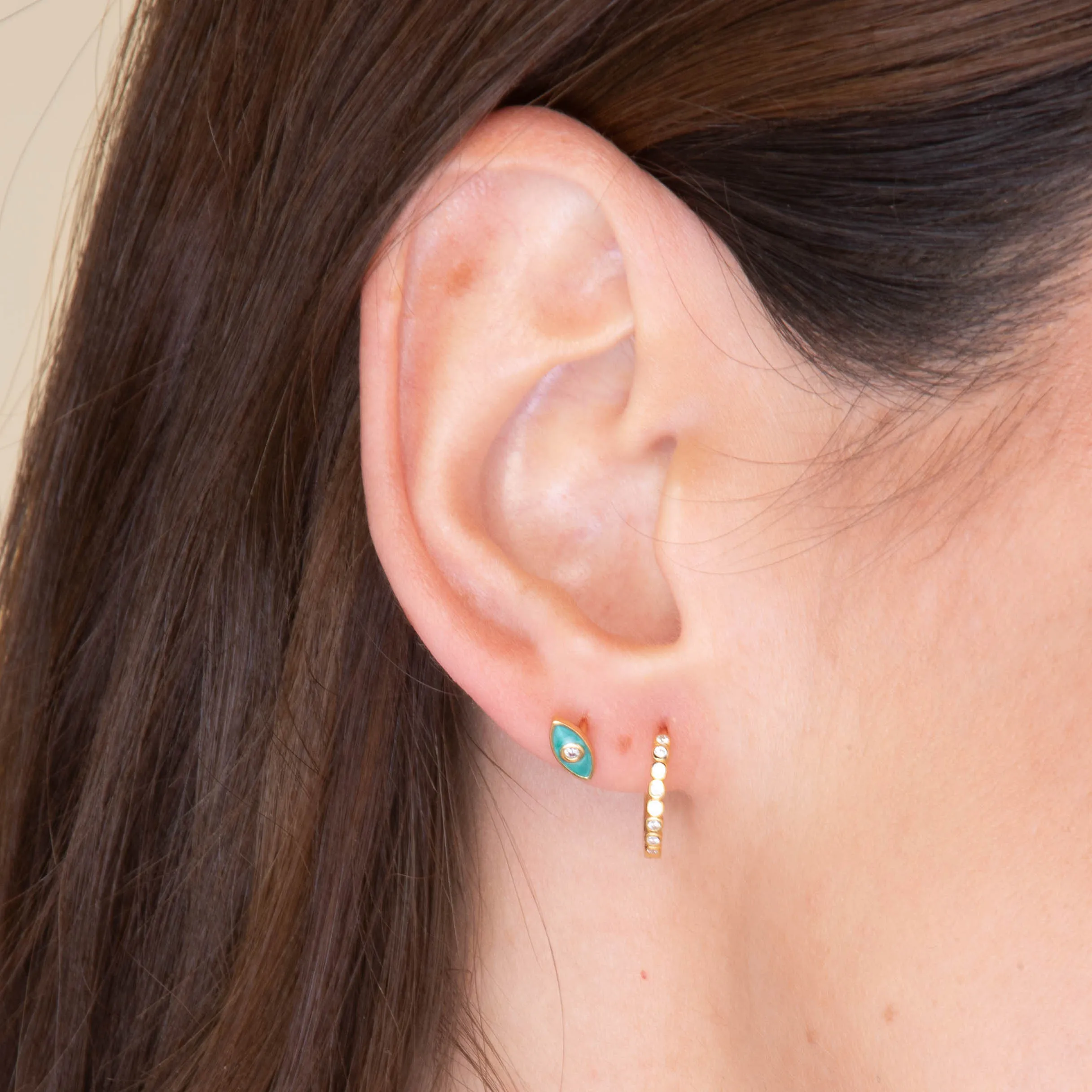 Evil Eye Teal Zirconia Stud Earrings