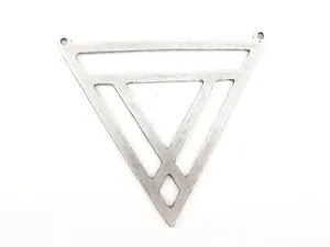 Extra Large Fretwork Triangle Minimalist Geometric Pendant - Type 1 - Matte Antique Silver Plated - 1pc