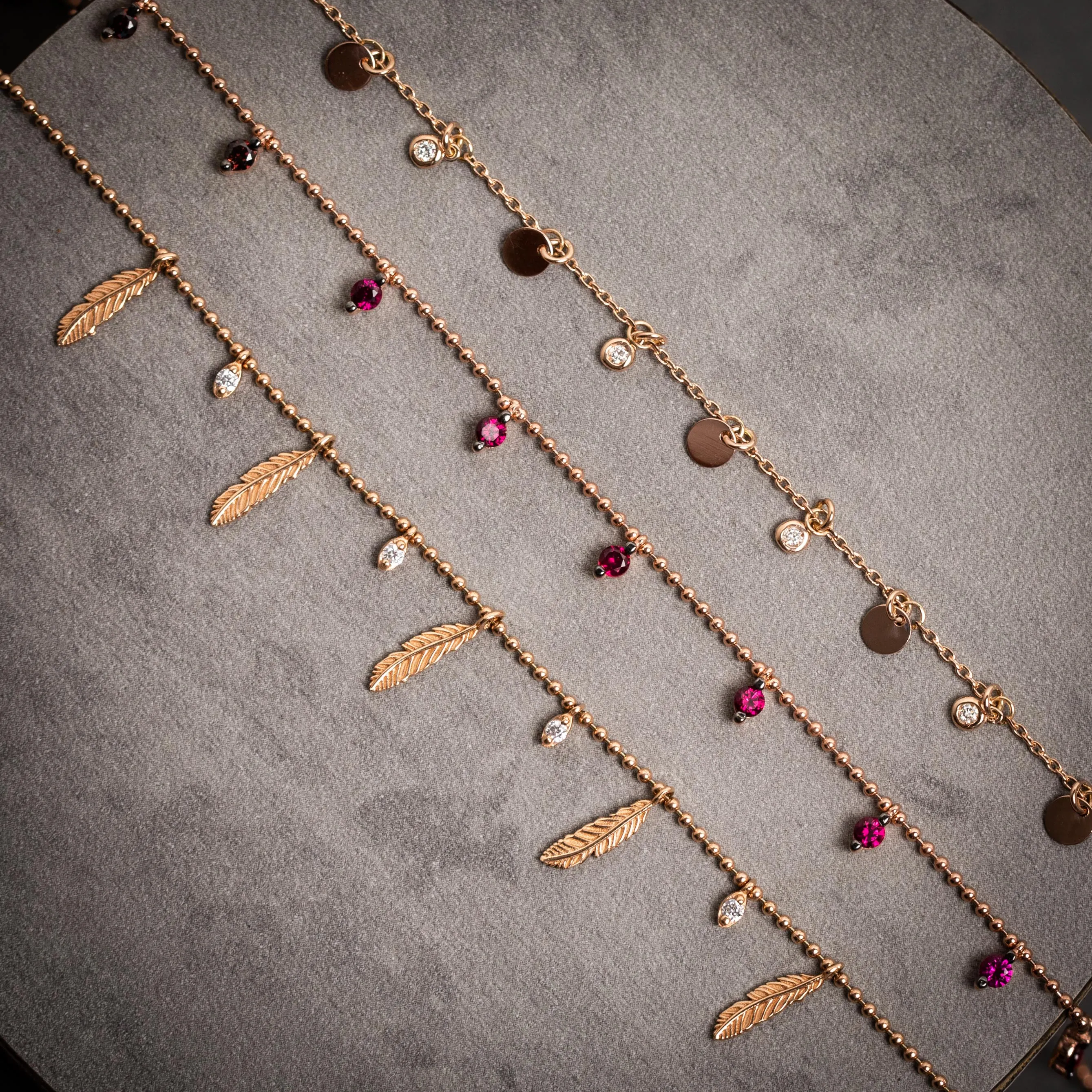 Feather and Dot Layering Necklace
