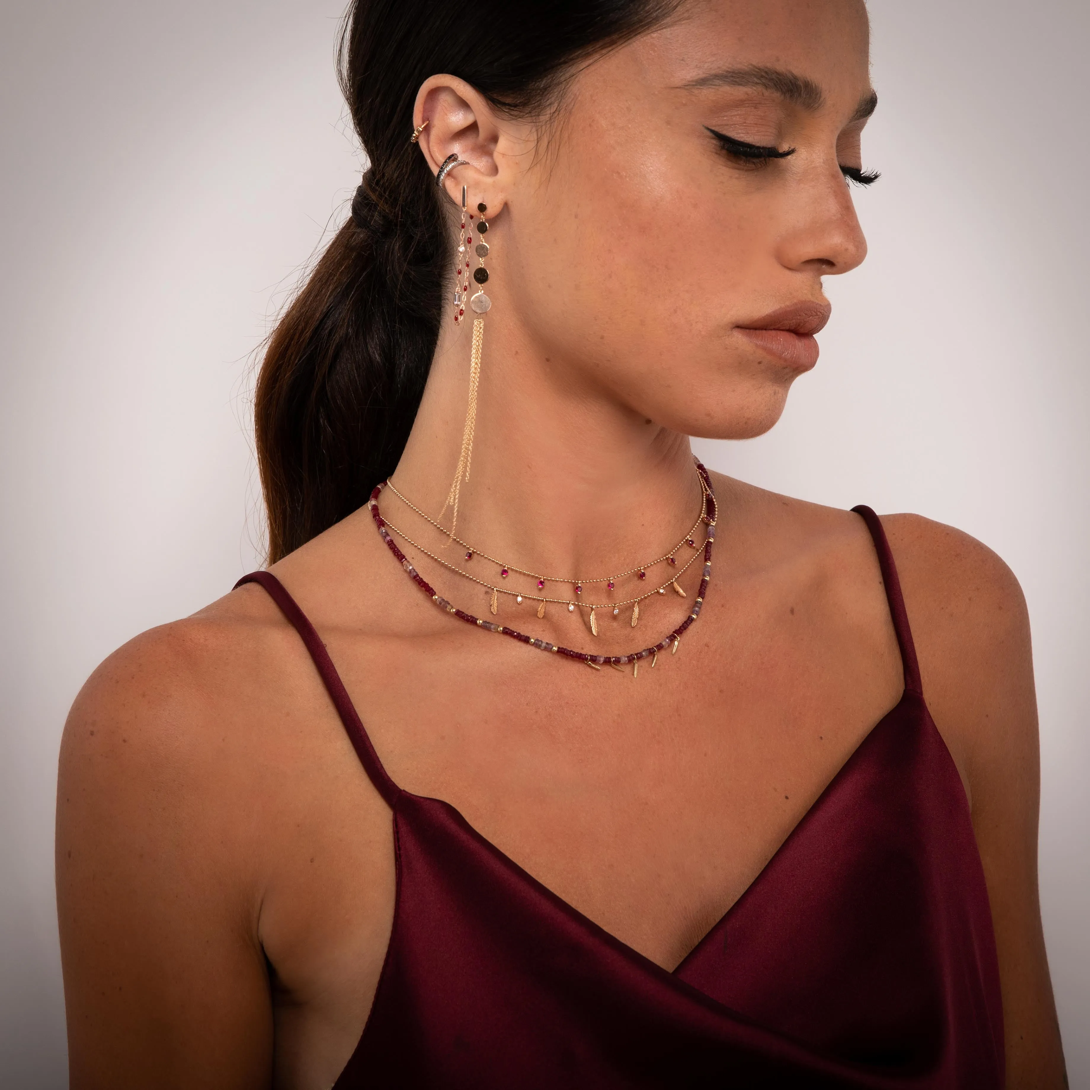 Feather and Dot Layering Necklace