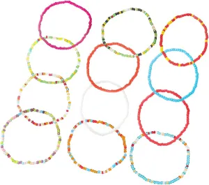 Ferrendo 12 Pack Layered Beaded Anklet Bracelet Set Colorful Beads Elastic Foot Chains Ankle Chain Set Beach Bikini Jewelry for Women