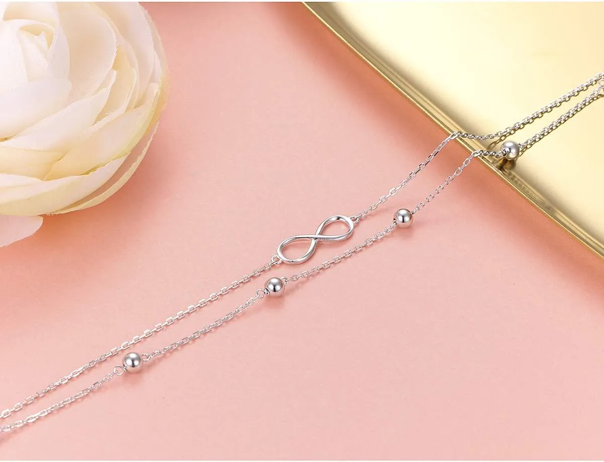 FLYOW Anklet for Women S925 Sterling Silver Adjustable Foot Beaded Heart Charm Ankle Bracelet Anklets Jewelry