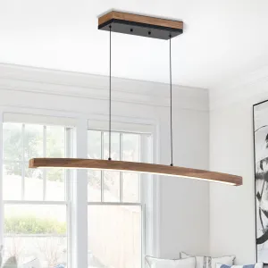 Glowlings 1-Light Minimalist 39“Wide Curved LED Linear Wooden Pendant Light Kitchen Island Light