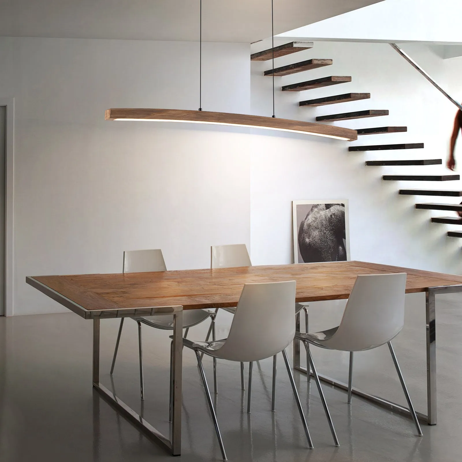 Glowlings 1-Light Minimalist 39“Wide Curved LED Linear Wooden Pendant Light Kitchen Island Light