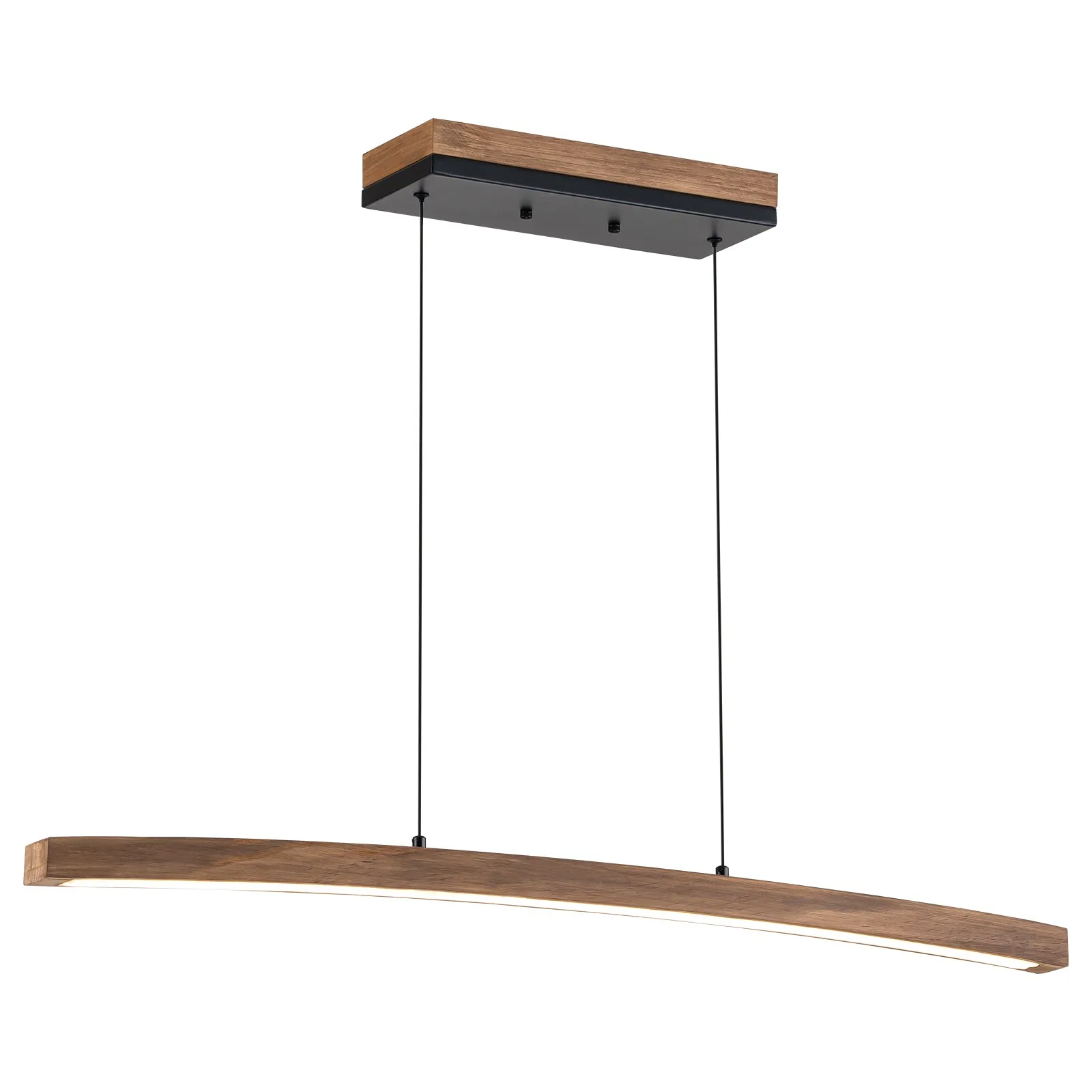 Glowlings 1-Light Minimalist 39“Wide Curved LED Linear Wooden Pendant Light Kitchen Island Light