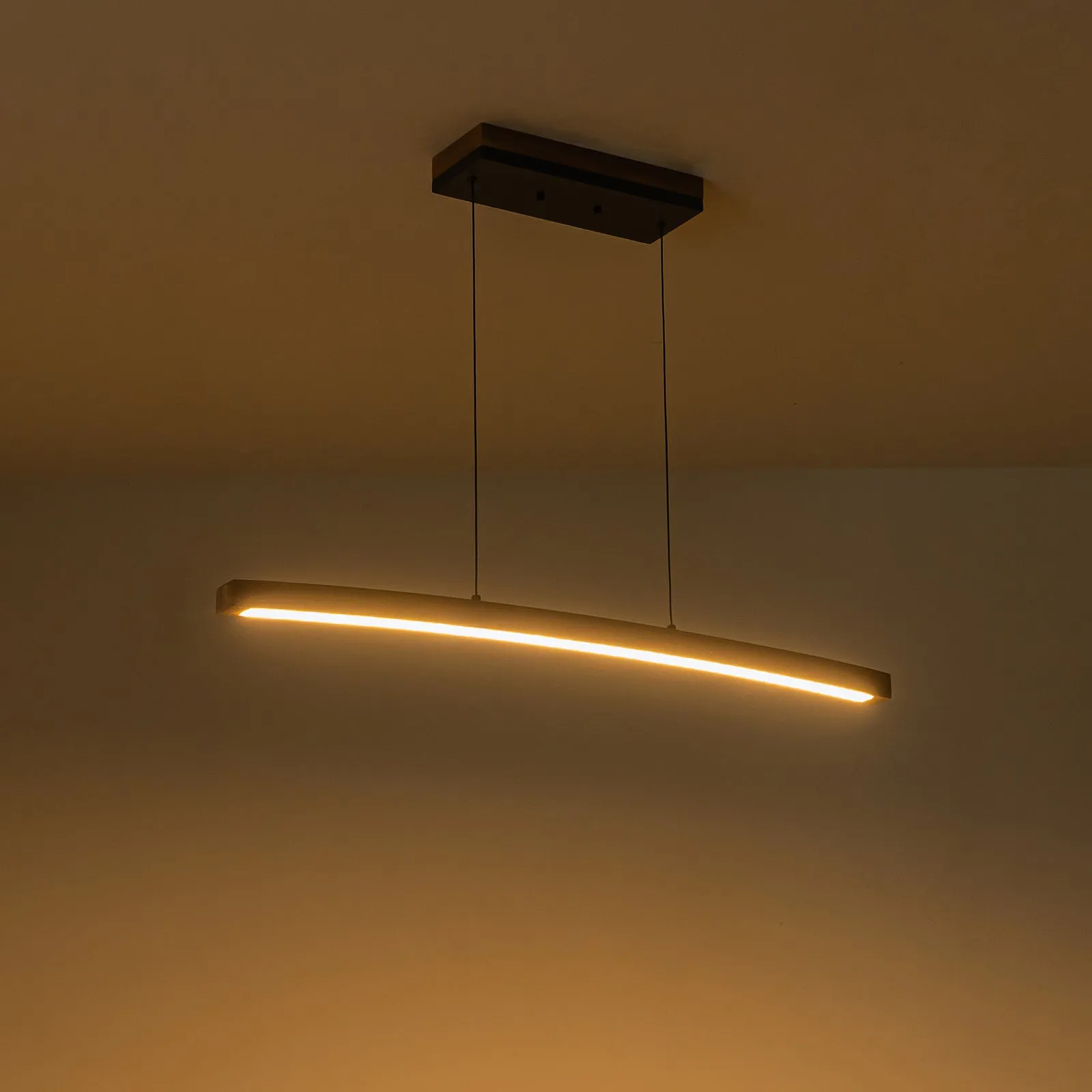 Glowlings 1-Light Minimalist 39“Wide Curved LED Linear Wooden Pendant Light Kitchen Island Light