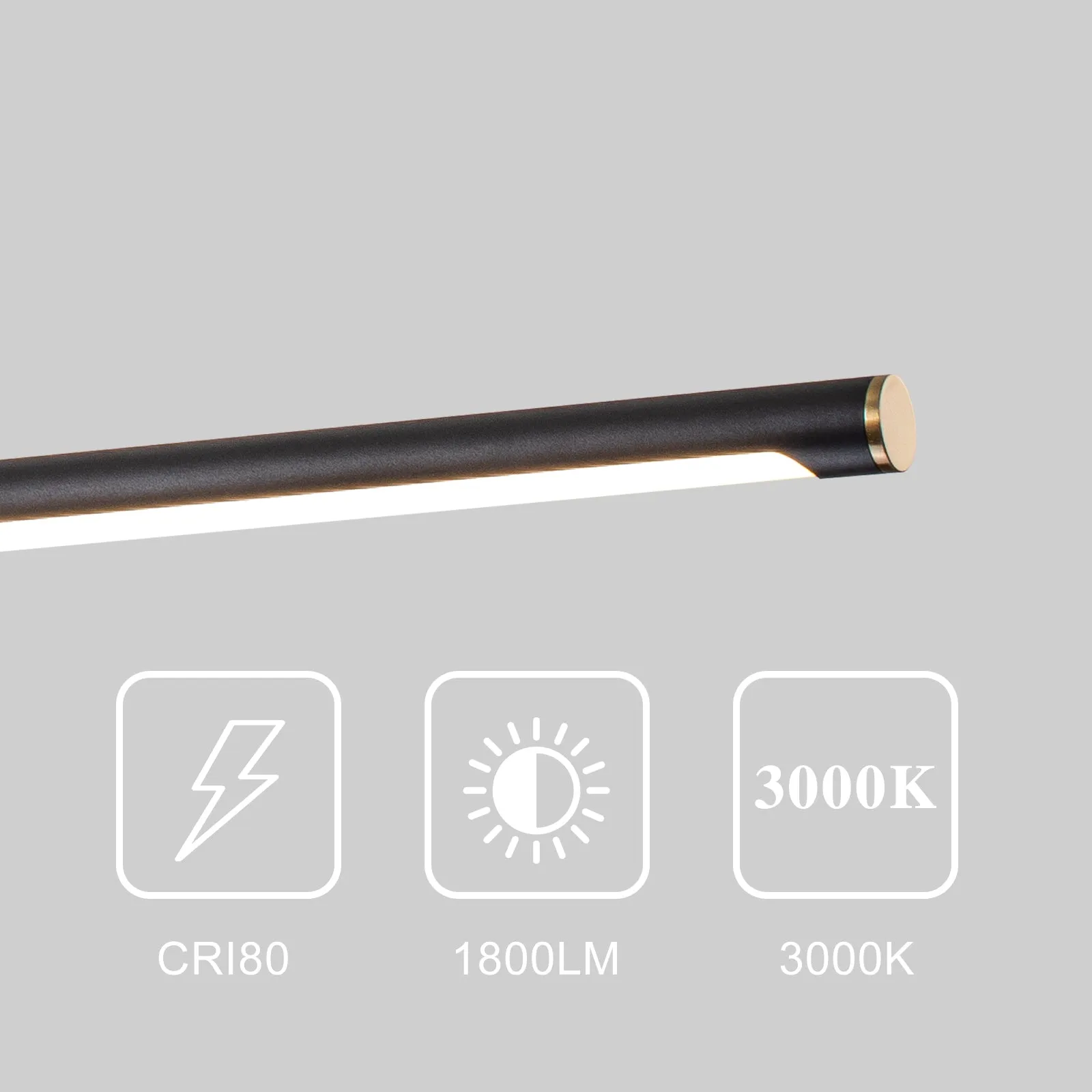 Glowlings 3-Light Minimalist 48"Wide Matte Black LED Linear Pendant Light Island Light