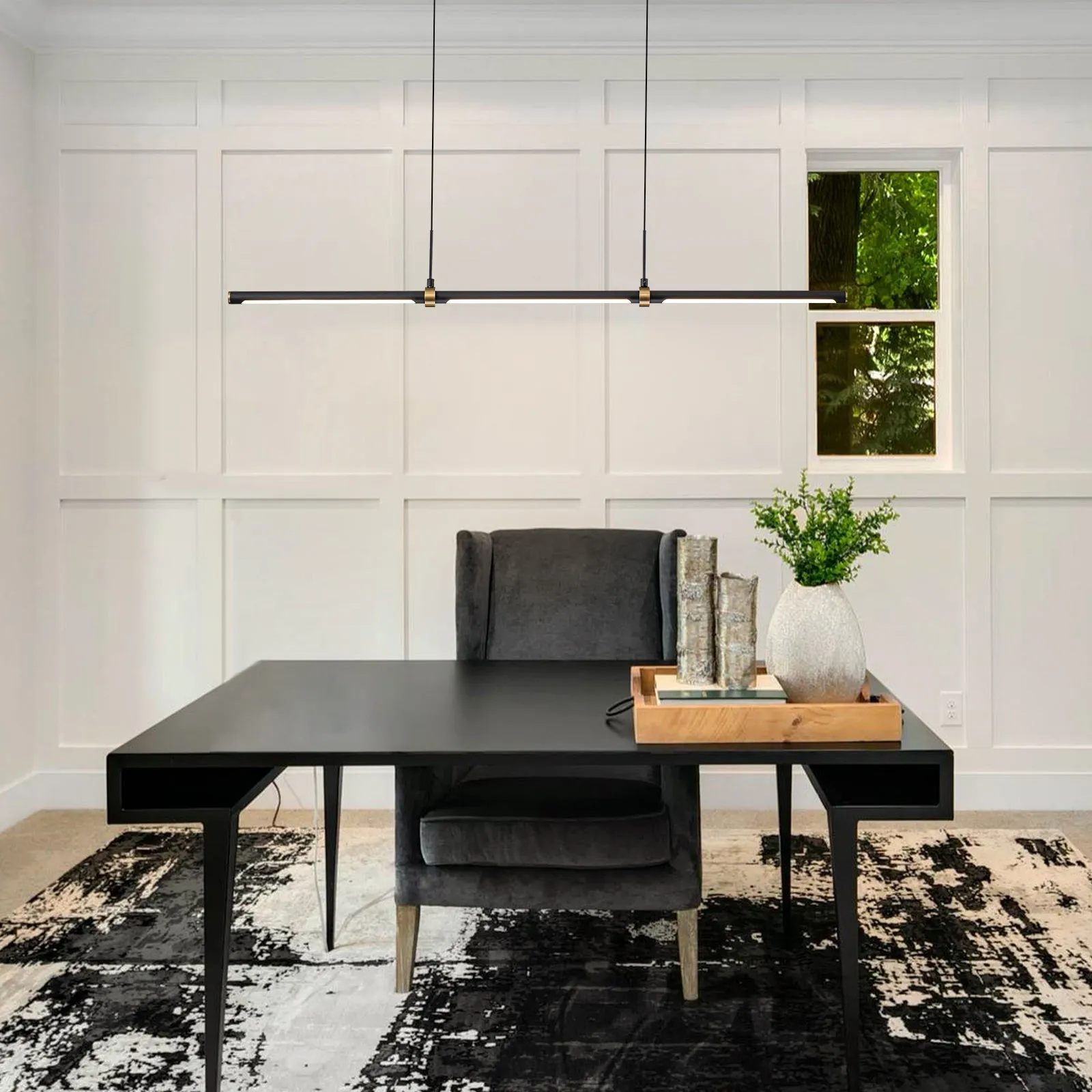 Glowlings 3-Light Minimalist 48"Wide Matte Black LED Linear Pendant Light Island Light