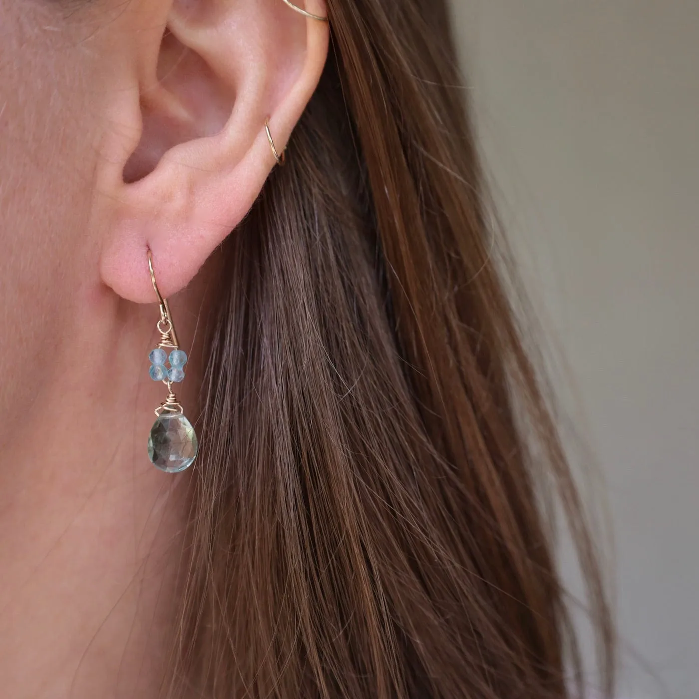 Gold Filled Flower Cluster with Green Amethyst Drop Earring