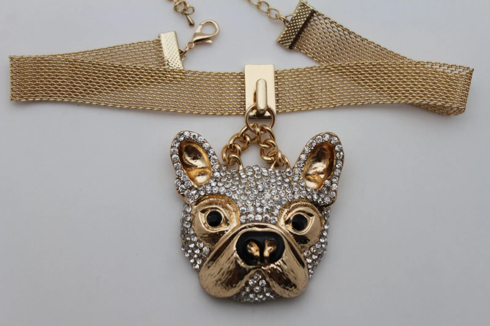 Gold Mesh Metal Charm Dog Pet Pendant Choker Necklace Hip Hop Sexy