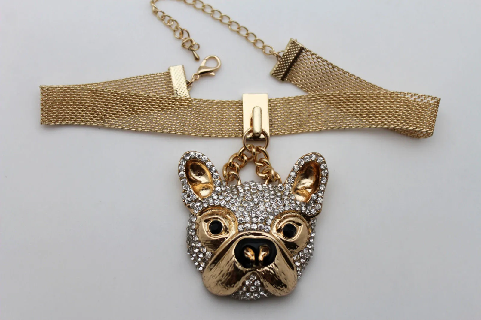 Gold Mesh Metal Charm Dog Pet Pendant Choker Necklace Hip Hop Sexy