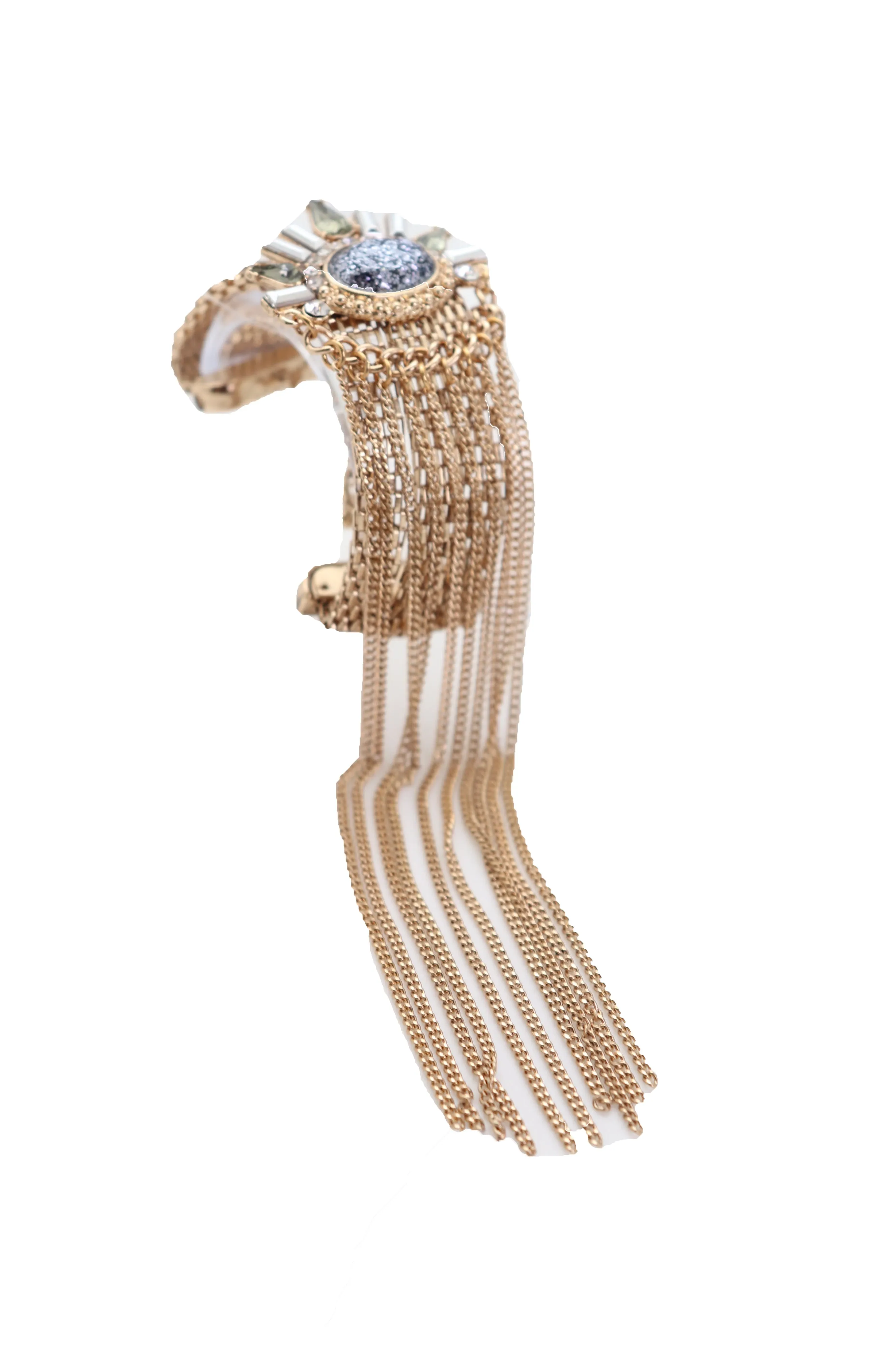 Gold Metal Chain Links Long Tassel Bracelet Silver Sun Bling Beads Jewelry
