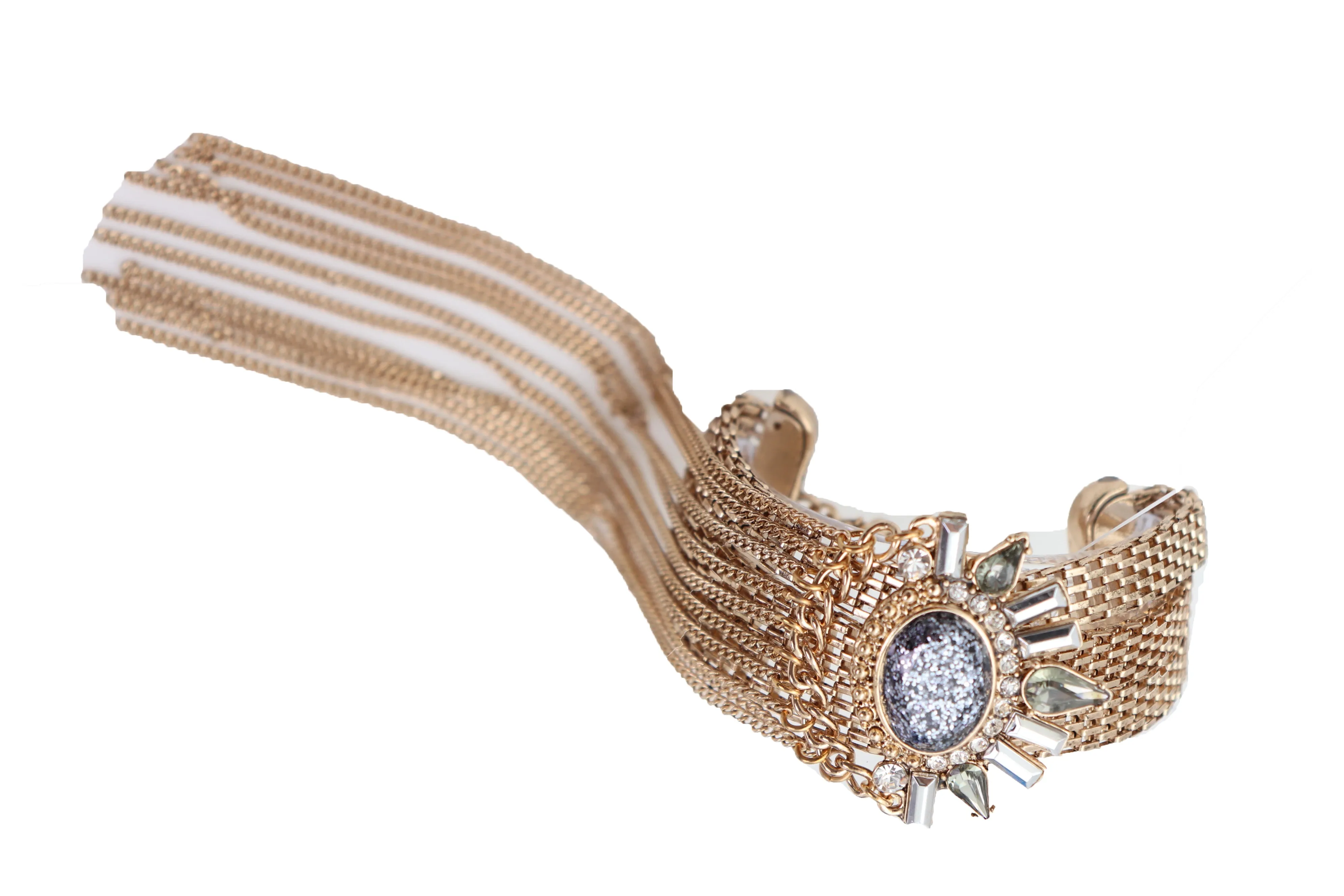 Gold Metal Chain Links Long Tassel Bracelet Silver Sun Bling Beads Jewelry