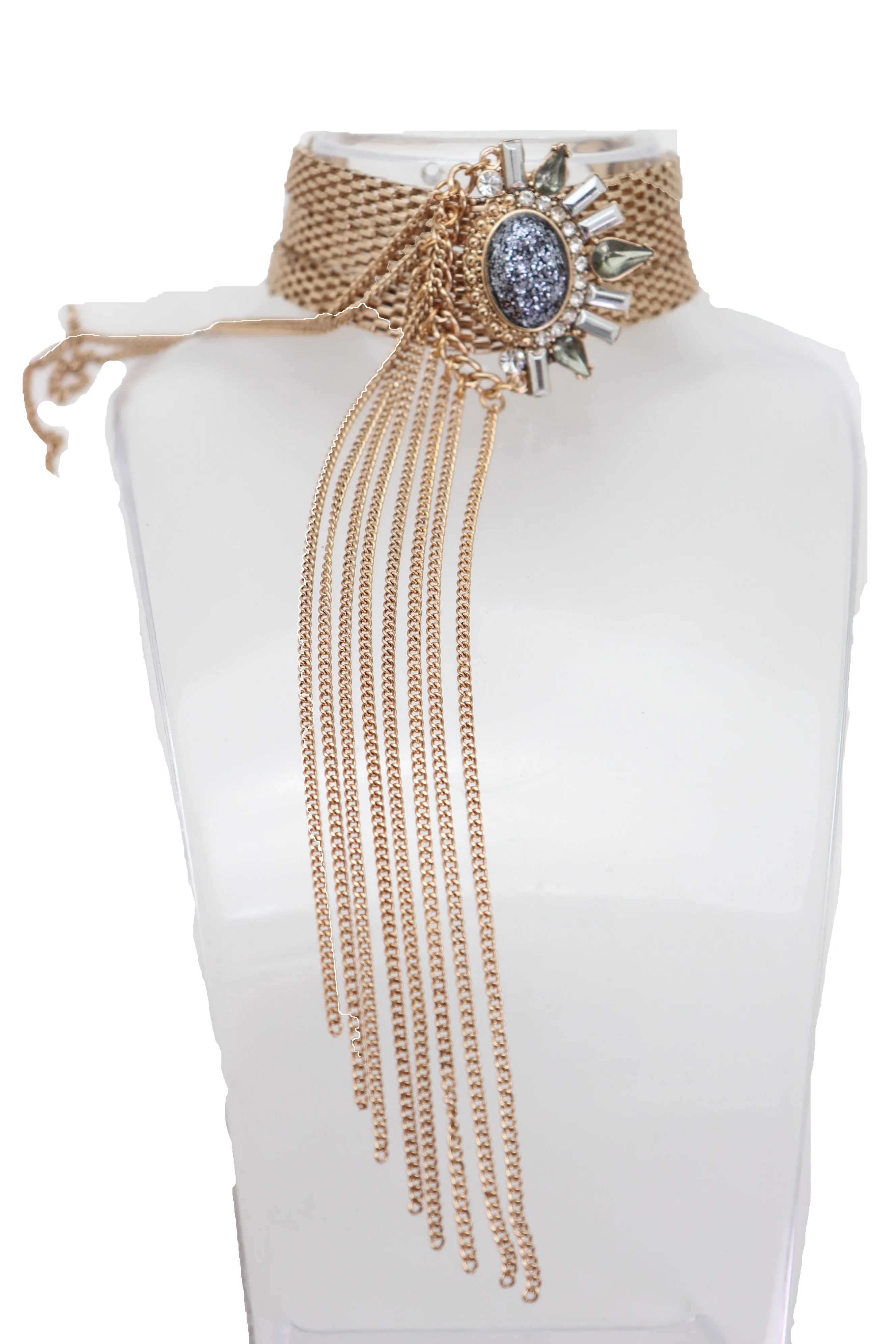 Gold Metal Chain Links Long Tassel Bracelet Silver Sun Bling Beads Jewelry